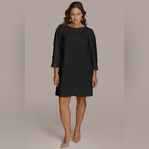 NWT Donna Karan Cutout 3/4 Sleeve Black Shift Dress, Size 2P
